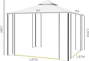 Pérgola de Jardim 300x300x280 cm Pérgola de Exterior com Teto Duplo Mo