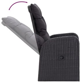 7 pcs conjunto de jantar para jardim com almofadões preto