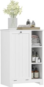Móvel Casa de Banho com Cesto para Roupa Móvel Auxiliar Casa de Banho com Prateleiras Abertas e Cesta Amovível 60x38x86 cm Branco