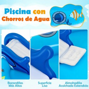 Piscina insuflável infantil 188 x 153 x 63 cm com parque aquático temático marinho, escorrega em forma de tubarão, aspersor de água e jogo de pesca pa