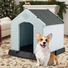 Casota de plástico para cães com piso elevado e válvulas de ar, ideal para cães pequenos e médios branco e cinza