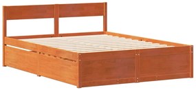 Cama sem colchão 140x200 cm madeira pinho maciça castanho-mel