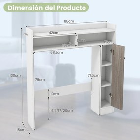 Armario de casa de banho com prateleiras ajustáveis e porta 88 cm x 18 cm x 100 cm Branco