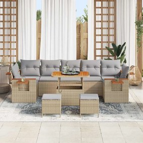 Conjunto de Sofá de Jardim vidaXL de 10 Peças com Almofadas Bege Vime