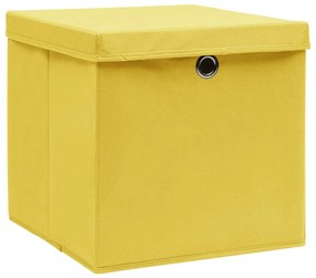 Caixas de arrumação com tampas 4pcs 32x32x32 cm tecido amarelo