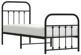 Estrutura de cama com cabeceira e pés 75x190 cm metal preto