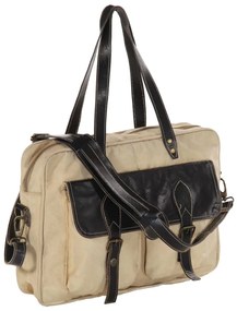 vidaXL Saco de mão 40x53 cm lona e couro genuíno bege