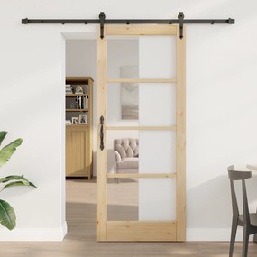 Porta Deslizante vidaXL com Conjunto de Ferragens 83x202 cm de Madeira Sólida de Pinho