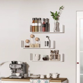 Conjunto de 3 prateleiras de parede suspensas - 80 x 18 x 18 cm - kit completo de fixação incluído - MDF com acabamento em madeira branca