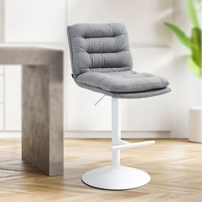 Banco de bar Damar em tecido com estrutura branca 94-116 x 42 x 56 cm Cinzento