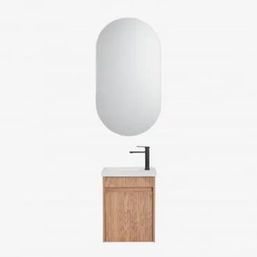 Conjunto De Móvel De Casa De Banho Suspenso Em Madeira Com Lavatório Integrado Narek Castanho Fresno & Ovalado Com Armazenamento Preto - Sklum