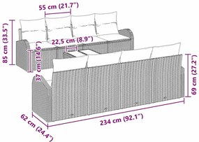 Conjunto de Sofá de Jardim de 9 Peças com Almofadas Cinza Claro Rattan