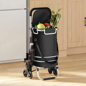 vidaXL Carrinho de Compras com Escada Preto 40L