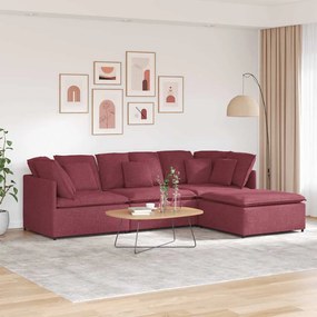 vidaXL Sofá modular com pufes e almofadas tecido vermelho tinto