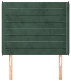 Cabeceira cama c/ abas veludo 103x16x118/128 cm verde-escuro