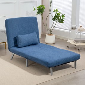 Poltrona convertível de 1 lugar, poltrona-cama clic-clac 3 em 1 com encosto ajustável, almofada, assento largo, azul