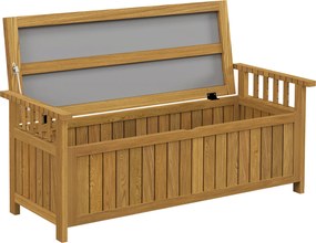 Banco de jardim de 2 lugares em madeira com espaço de arrumação de 151 L, banco de exterior com braços, 128,5 x 56 x 53,5 cm, castanho