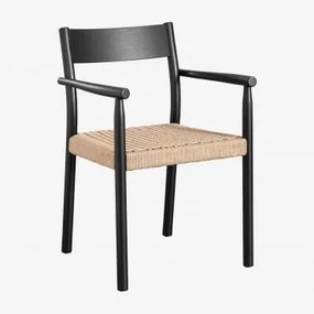 Pack De 2 Cadeiras De Jardim Com Apoios De Braços Em Madeira De Carvalho E Corda Trançada Mara Preto Claro - Sklum