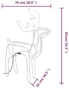 Figura de rena de Natal 76x42x87 cm branco frio
