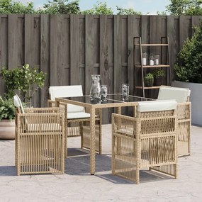 Cadeiras de jardim com almofadões 4 pcs vime PE bege