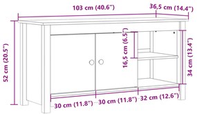 Móvel de TV 103x36,5x52 cm madeira de pinho maciça castanho mel