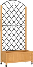 Outsunny Canteiro elevado com grade metálica, caixa de plantio em madeira com rodas, caixa de plantio exterior, castanho | Aosom Portugal