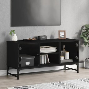 Móvel de TV c/ portas de vidro 102x37x50 cm preto