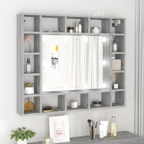 vidaXL Armário com espelho/LEDs 91x15x76,5 cm sonoma cinza