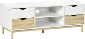 HOMCOM Móvel de TV para Televisores de até 55" com Prateleiras de Armazenamento e 4 Gavetas 120x40x44,5cm Branco e Carvalho | Aosom Portugal