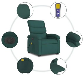 Poltrona elétrica elevatória massagens tecido verde-escuro