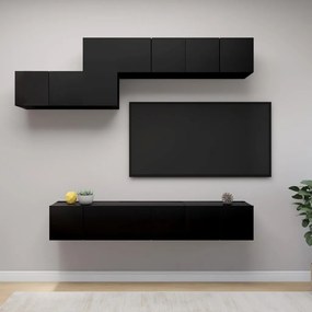 7 pcs conjunto de móveis de TV derivados de madeira preto