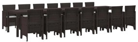 vidaXL Conjunto de Jantar para Jardim com Almofadas 15 pcs Castanho PP