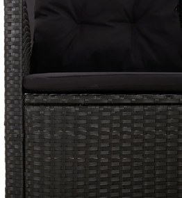 3 pcs conjunto lounge de jardim c/ almofadões vime PE preto