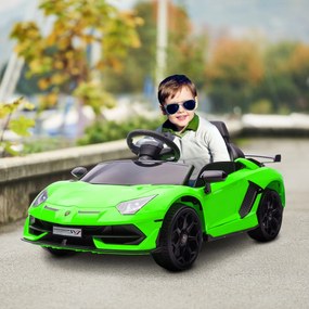 Carro elétrico para crianças com licença Lamborghini Aventador SVJ, 12 V, com portas em forma de borboleta, comando à distância, 3-5 km/h, verde