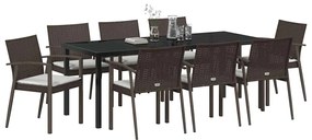 Conjunto de Jantar pra Jardim com 9 peças e almofadas marrons em ratta