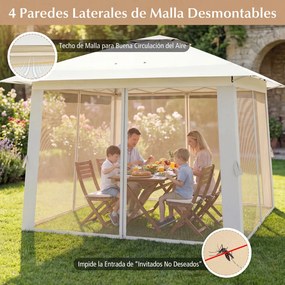 Tenda de Jardim Dobrável, 394 x 394 cm, Cobertura Dupla e Rede, Bege