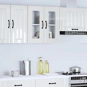 Armário parede de cozinha porta vidro Kalmar branco alto brilho