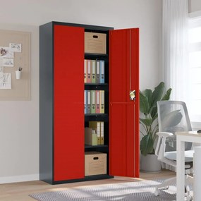 vidaXL Arquivador 90x40x200 cm aço antracite e vermelho