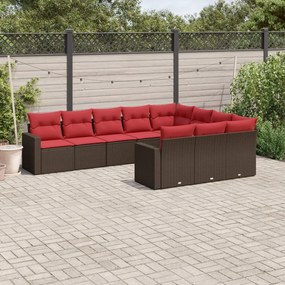 vidaXL 10 pcs conj. sofás jardim com almofadões vime PE castanho