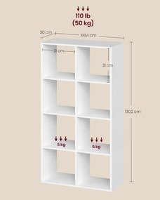 Estante com 4 prateleiras abertas 30 × 98 × 130,2 cm Coleção CUSTOS branca