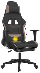 Cadeira de gaming com apoio de pés tecido preto e Taupe