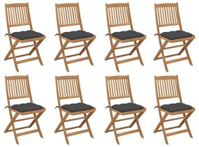 vidaXL Cadeiras de exterior dobráveis c/ almofadões 8pcs acácia maciça