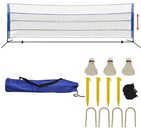 91308 vidaXL Conjunto rede de badminton com volantes 500 x 155 cm