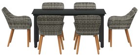 Conjunto de Jantar de Jardim 7 Peças Cinza em Rattan Poly