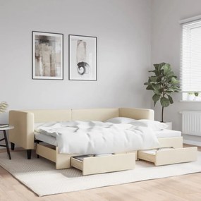 vidaXL Sofá-cama com gavetão e gavetas 90x200 cm tecido cor creme
