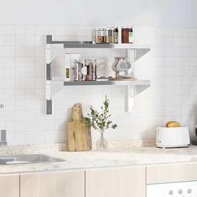 Estante parede 2 prateleiras 75x30x60 cm aço inoxidável prata