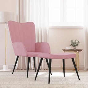 vidaXL Cadeira de descanso com banco veludo rosa