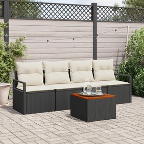 Conjunto de Sofá Jardim vidaXL 5 Peças com Almofadas Preto Polirrattan