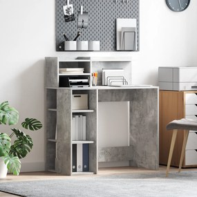 vidaXL Mesa com Armazenamento Cinza Concreto 90x48x101.5 cm Madeira Derivada