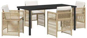 Conjunto de Jantar de Jardim com 5 Peças e Almofadas em Rattan Bege